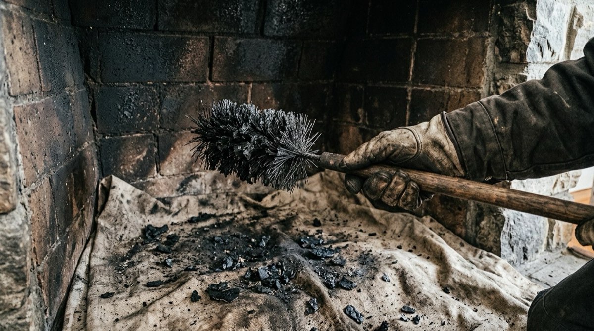 Flaky creosote removed from a flue liner