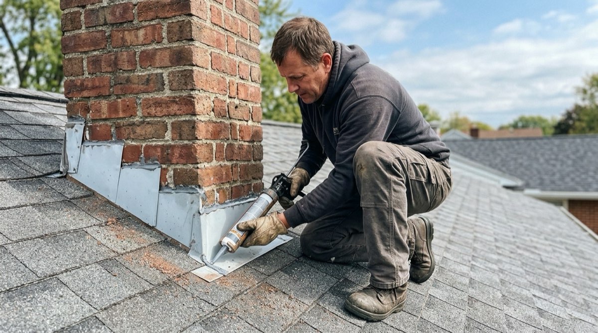Sealing the step flashing where the chimney meets the roof